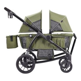 All-Terrain Stroller Wagon, 2 Seats Foldable Expedition 2-in-1 Collapsible Wagon Stroller, Includes Canopy, Parent Organizer, Snack Tray & Cup Holders