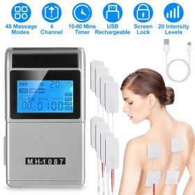 4 Channel TENS Unit Muscle Stimulator Rechargeable Digital TENS Muscle Massager with 48 Modes 20 Intensity Levels 8 Pads Timer