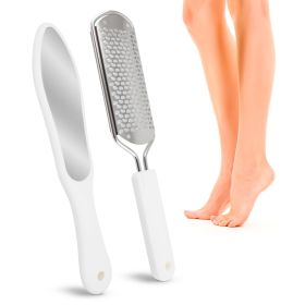 White Foot Rasp and Double Sided Callus Remover for Feet. Set of Stainless Steel Foot File and Additional Callus Scraper. Professional Pedicure F