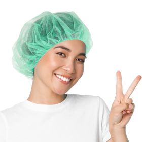 Disposable Hair Net for Men and Women 24", Pack of 100 Green Bouffant Hair Nets with Stretchy Edge, 10 gsm Polypropylene Bouffant Caps Disposable
