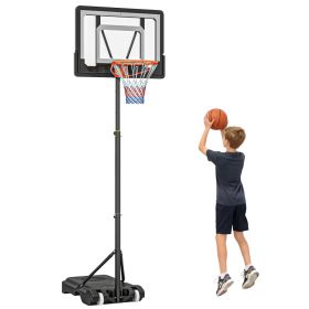 Portable Basketball Hoop System Stand with 33in Backboard, Height Adjustable 5FT-7FT Basketball Goal for Indoor Outdoor Use (Option: Black-870x610x180 mm)