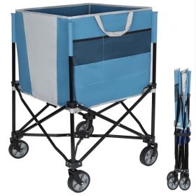 Rolling Ball Storage Cart With Wheels, Collapsible Garage Sports Equipment Organizer For Volleyball Basketball Tennis Toy Storage Multi-Sport Fam (Option: Blue Grey)