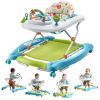 4-in-1 Baby Walker, Foldable Baby Activity Center on Wheels, 3 Adjustable Height, Music & Toys Tray