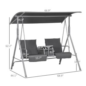 2-Seater Outdoor Porch Swing With Canopy And Table, Patio Swing Chair For Garden, Poolside, Backyard, Gray (Option: Gray)