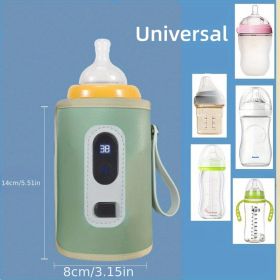 USB Cartoon Milk Warmers With Three Degrees Of Temperature Adjustment And Display; Portable Milk Bottle Insulation Sleeve At Home And Outdoors; H (Color: Green With 5 Display)