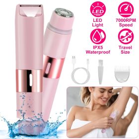 2 In 1 Bikini Trimmer for Women Dual Head Cordless Body Shaver IPX5 Waterproof Rechargeable Pubic Hair Razor Wet And Dry Use for Bikini Underarm (Color: Pink)